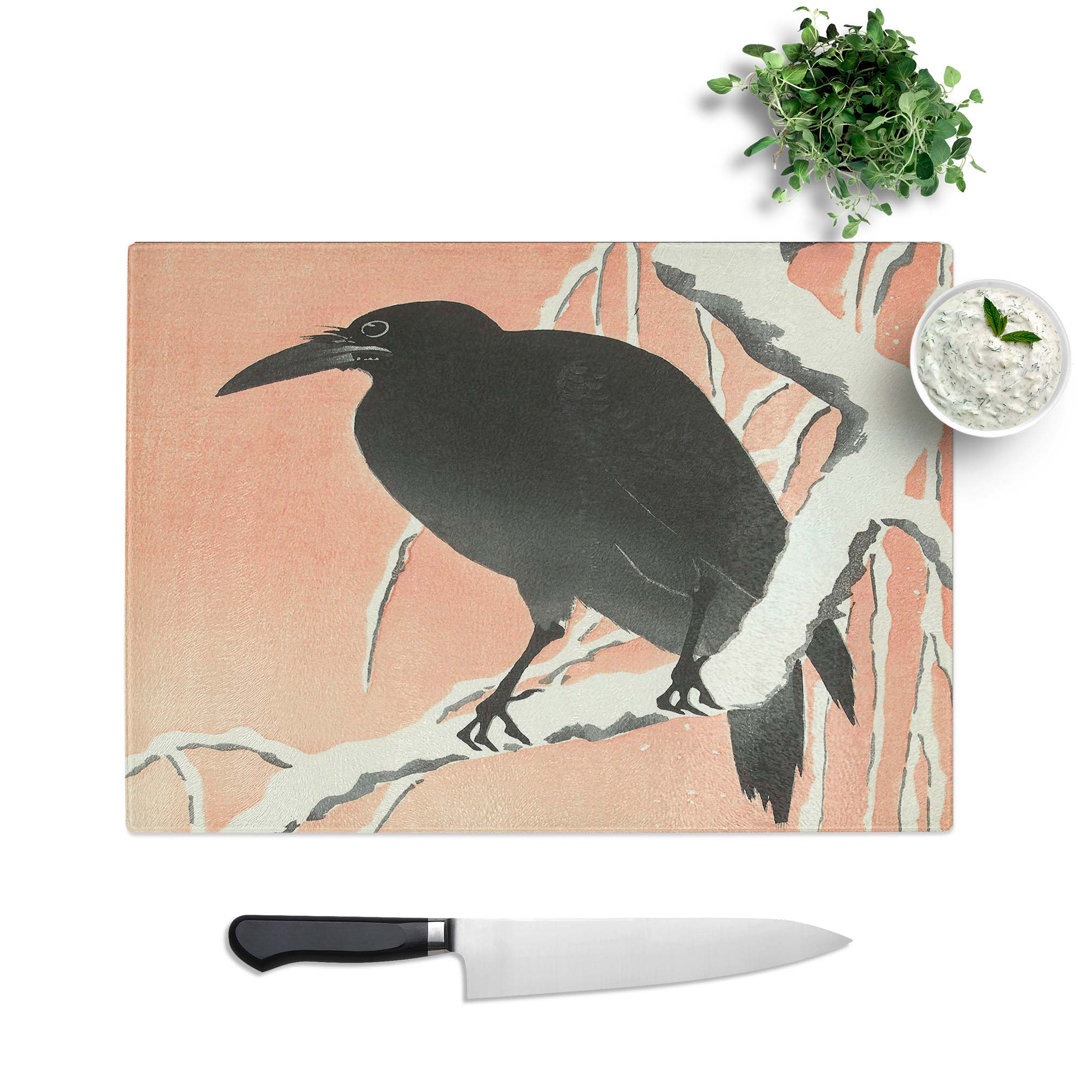 Tempered Glass Crow upon a Snowy Branch Chopping Board