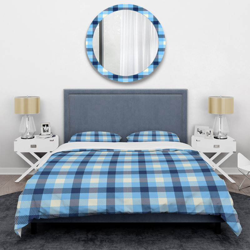 Tartan à carreaux bleus - ensemble de housse de couette abstrait - microfibre de polyester