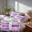 Ensemble de literie 5 pièces French Country - Ensemble de housse de couette et de coussin rayé mauve et blanc à rayures lavande-124288158
