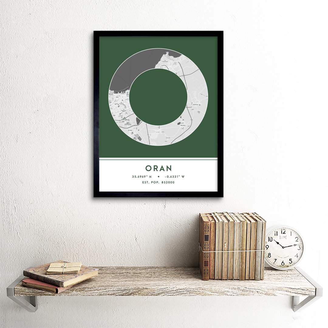 Oran Algeria City Map Green - Single Picture Frame Typography