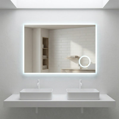 Aamorah Miroir de Salle de Bain DEL 48 po x 29,5 po avec Miroir Grossissant 3X Intégré - Miroir Intelligent Anti-Buée sans Cadre avec Contrôle de Gradation, Éclairage DEL Économe en Énergie et Design Double Miroir