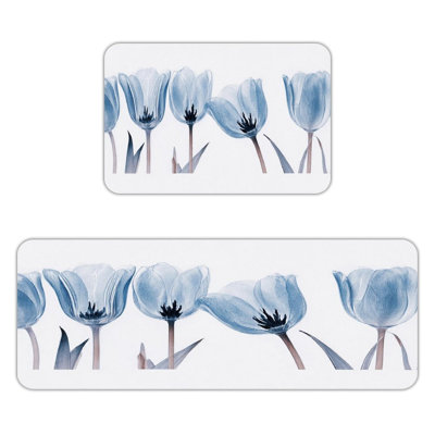 Blue Tulips, Kitchen Mats Set of 2