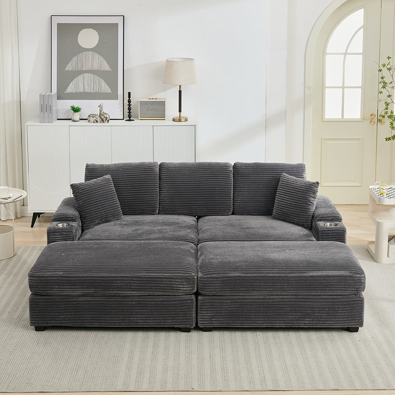 Canapé 86,61 "rembourré avec repose-pieds, Gris