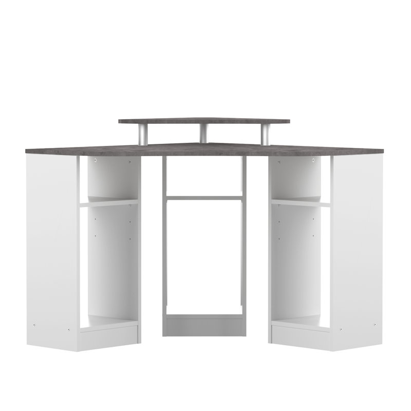 Bismuth Corner Writing Desk, Concrete Look/White, 83cm H x 94cm W x 94cm D
