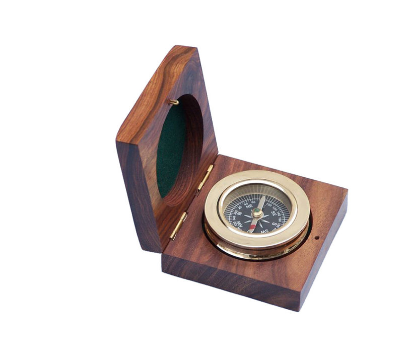 Boîte à rosewood paperweight compass Ceylon, Laiton