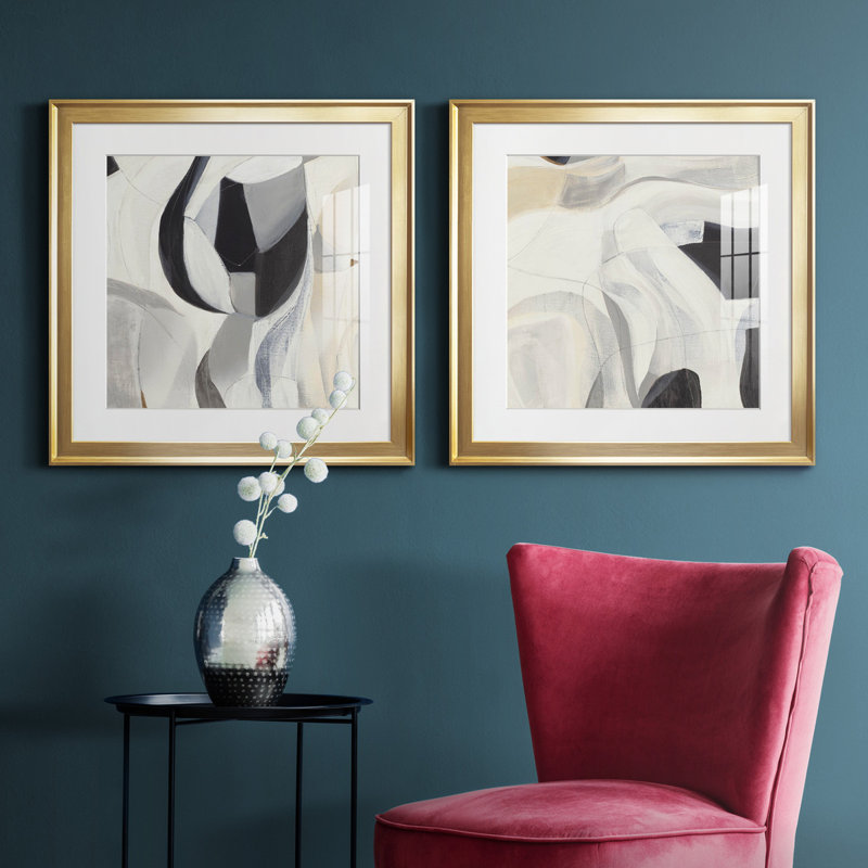 La recherche - ensemble de 2 reproductions d'art sur toile, Encadrement doré, H 17,5 po x l 35 po x P 1,5 po, Blanc