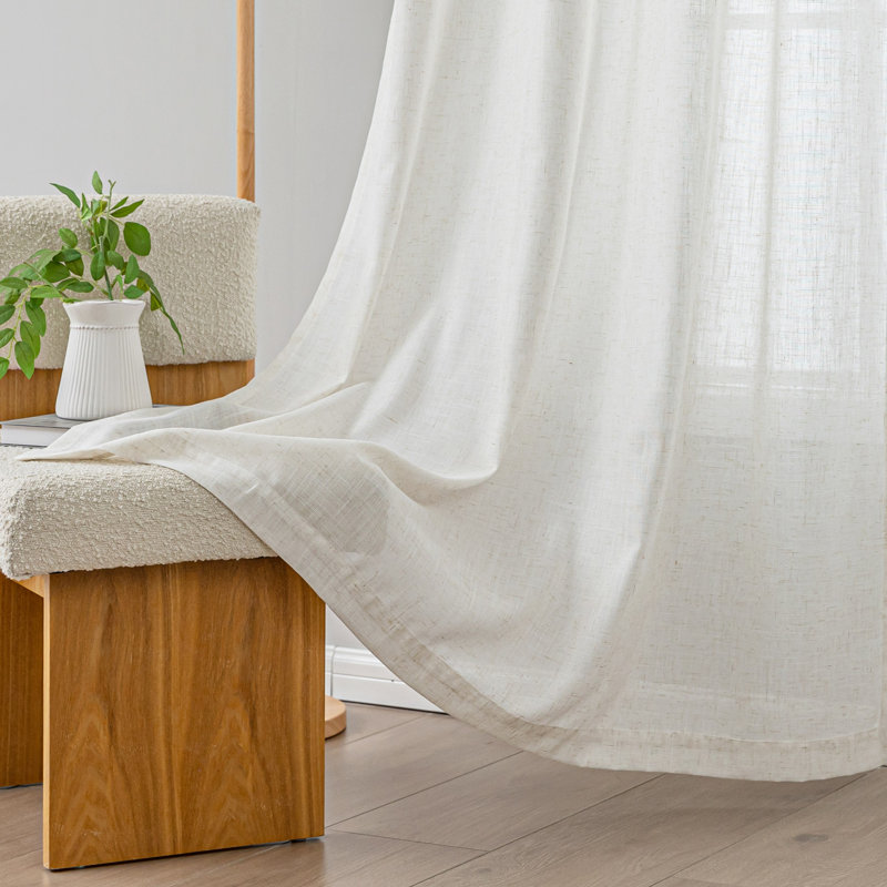 Vollmar Linen Blended Grommet Semi-Sheer Curtain Pair, Natural, 52" W x 96" L