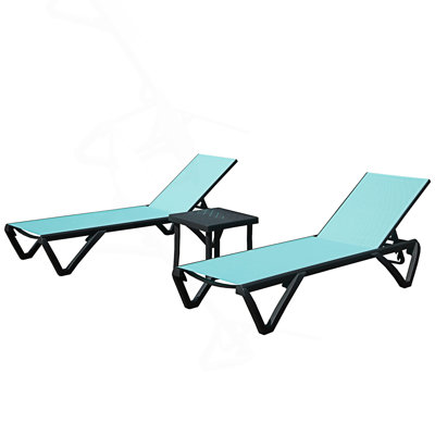 Méridienne d'extérieur, méridienne en aluminium et plastique avec table d'appoint et dossier réglable à 5 positions et roulettes