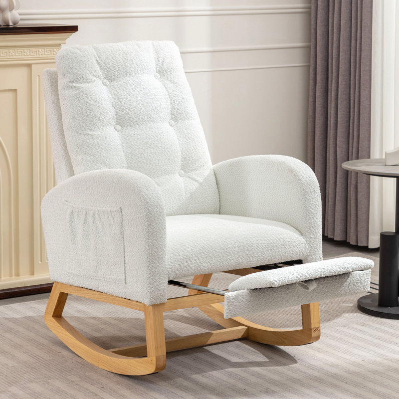 Chaise berçante avec repose-pieds à haut dossier, Ourson blanc