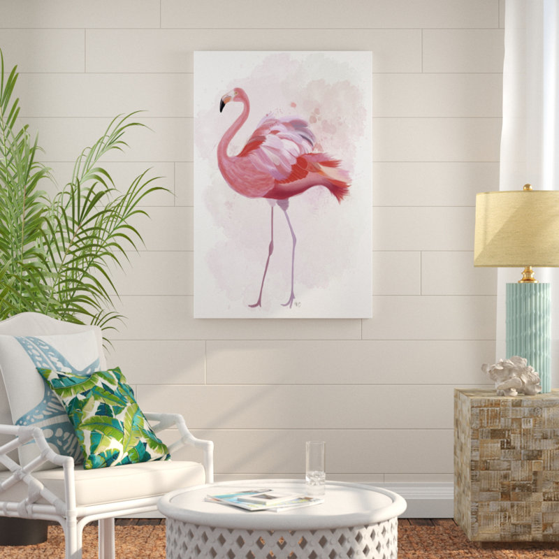 Fluffy Flamingo 1  by Fab Funky - Painting Print, 122cm H x 81cm W, Black Floater Framed