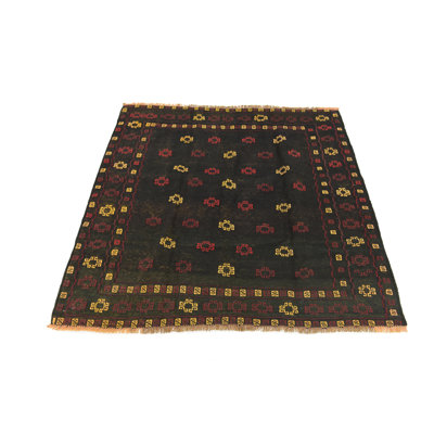 Tapis de zone one-of-kind à la main-noué la new age green/jaune/rouge 4 pi 3 po x 4 pi zone de laine 4 po Earley