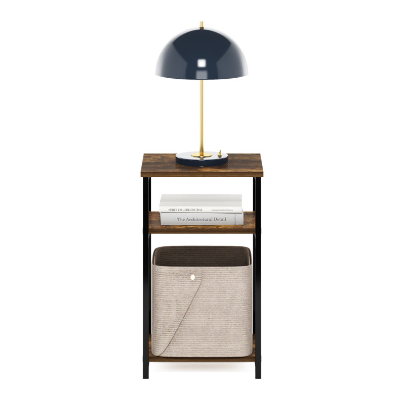 Adnand 3-Tier Industrial Metal Frame End Table with Storage Shelves, 1-Pack, Brown