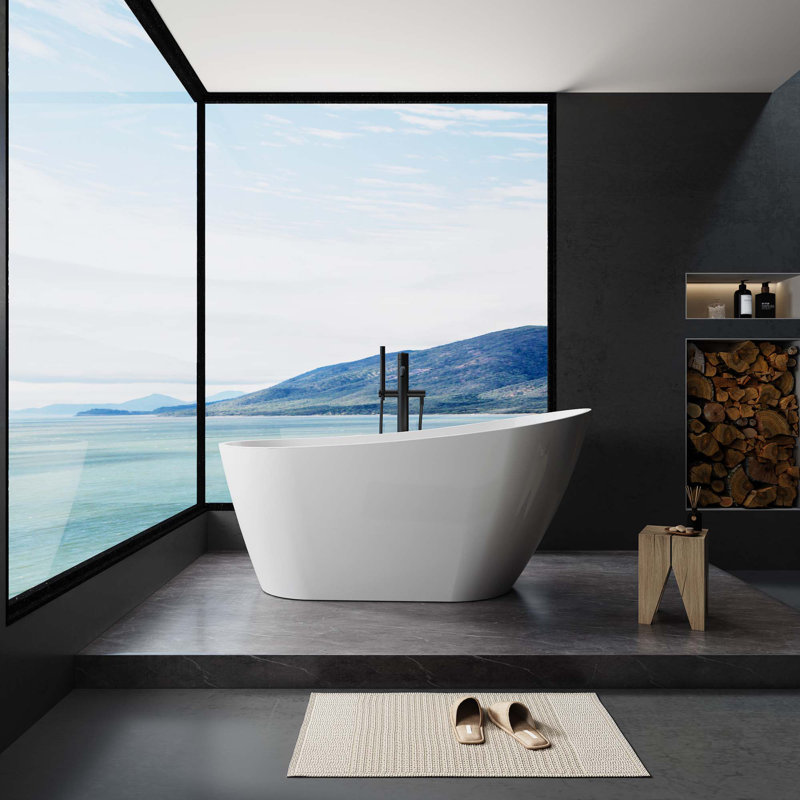 Baignoire de trempage autoportante en acrylique avec trop-plein et drain chromés, certifiée Cupc