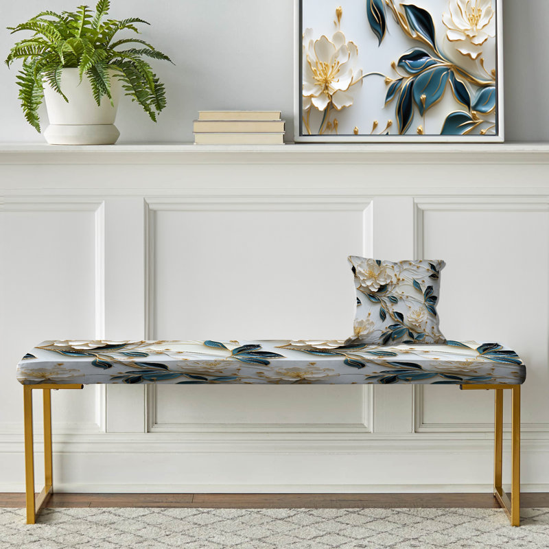 Oriental Elegance Marble Pattern - Marble Upholstered Gold Bench