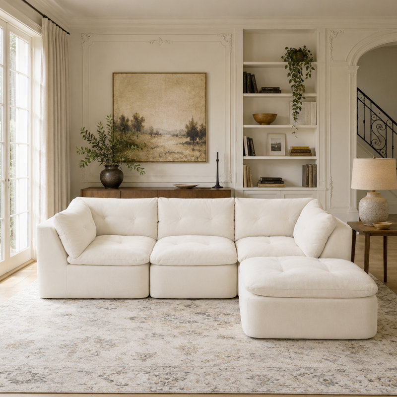 Canapé modulaire en L 112 po avec méridienne en L 112 po, Beige