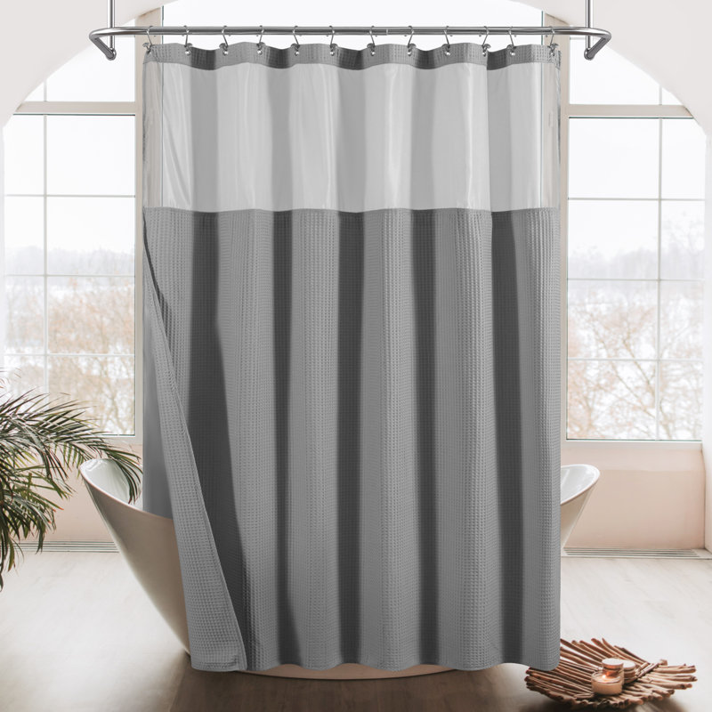 Rideau de douche en mélange de coton gaufré nid d'abeille avec doublure encliquetable, H 78 po x l 71 po, Gris clair