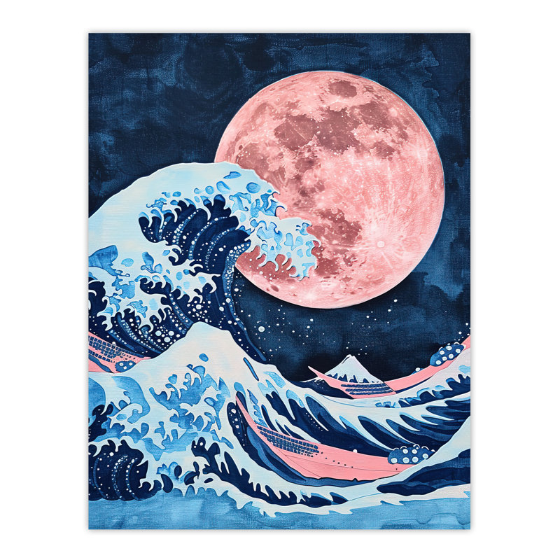 Large Full Moon Great Wave Surreal Painting Wall Art Print