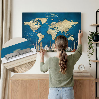 Carte du monde personnalisée avec punaises personnalisées