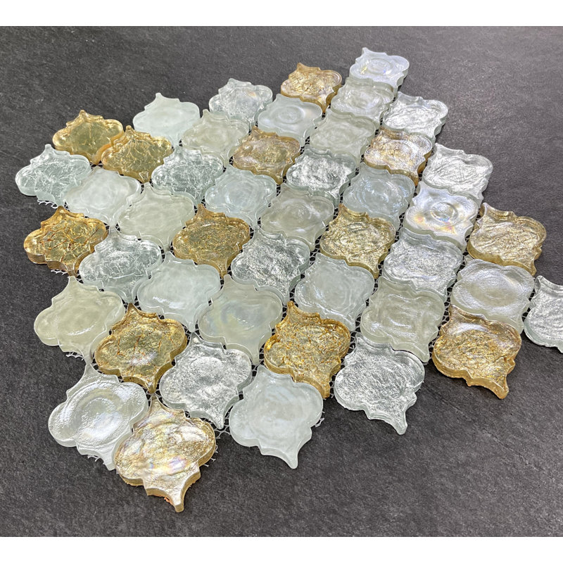 2" x 2.5" Glass Arabesque Mosaic Wall & Floor Tile, Gold/White/Silver