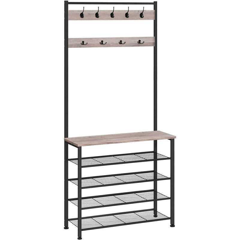 Brorfelde Hall Tree 80cm Wide with Bench and Shoe Storage, Greige/Black
