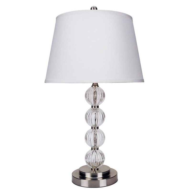 Lampe de table 29 po en métal argenté avec abat-jour empire blanc classique