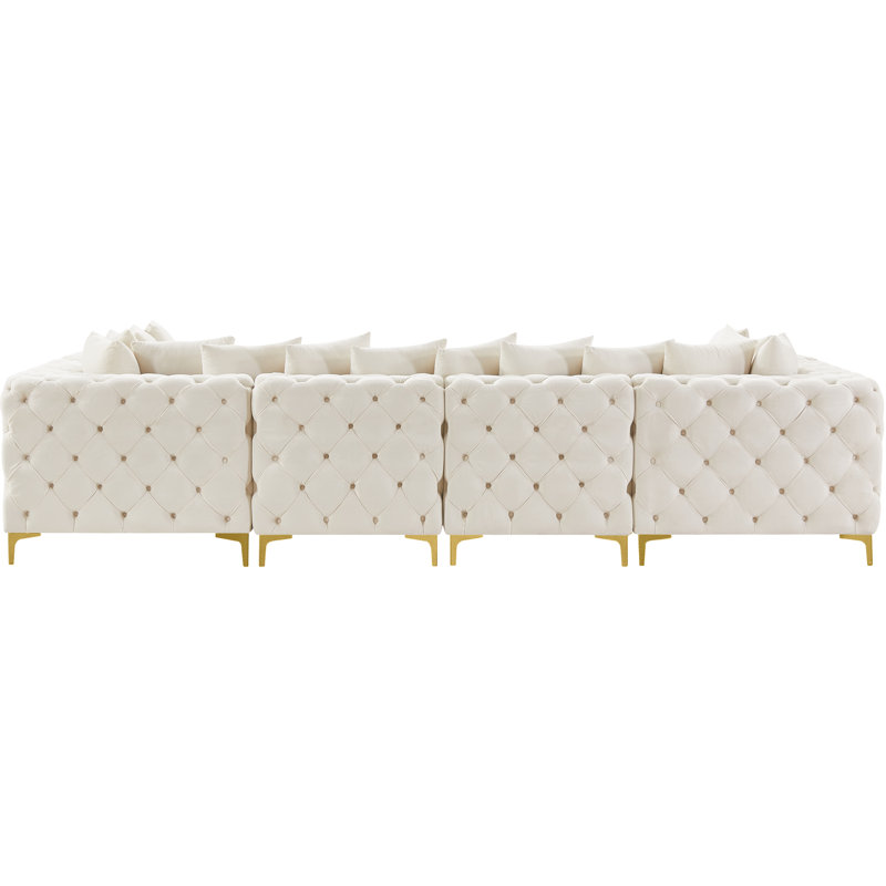 Tremblay Velvet U-Shaped Sectional Symmetrical, Cream Velvet