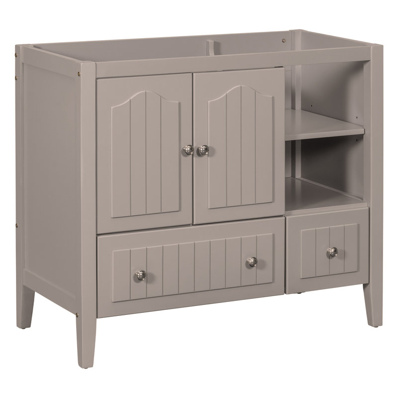 Base de meuble-lavabo 36 po seulement, structure en bois massif et panneaux de fibres à densité moyenne, gris