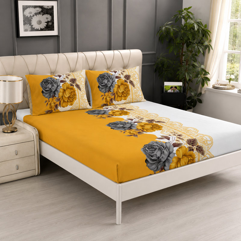 Microfiber Floral Duvet Cover Set, Double Duvet Cover + 3 Additional Pieces