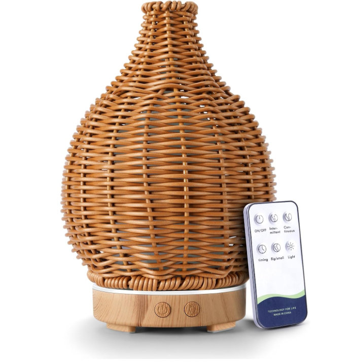 Symple Stuff Boho Rattan Essential Oil Diffuser - 100mL, Ultrasonic, 7 ...