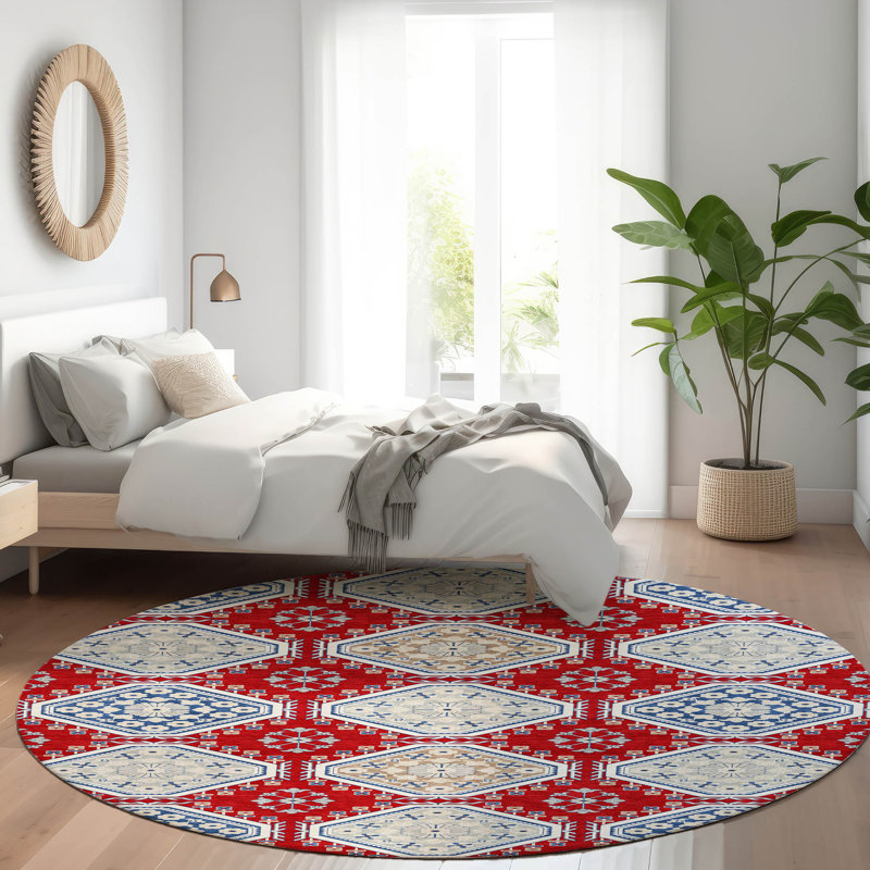 Tapis intérieur / extérieur rouge Lucinda, 8 pi x 8 pi