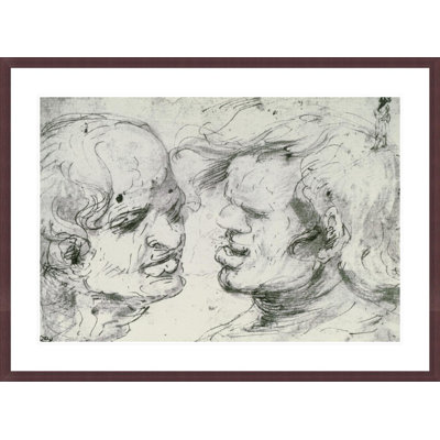 Deux têtes (plume et encre sur papier) par Leonardo Da Vinci, impression giclée encadrée