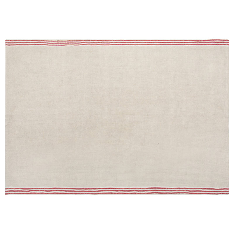 Alsace Striped Waffle Tea Towel, Natural/Red