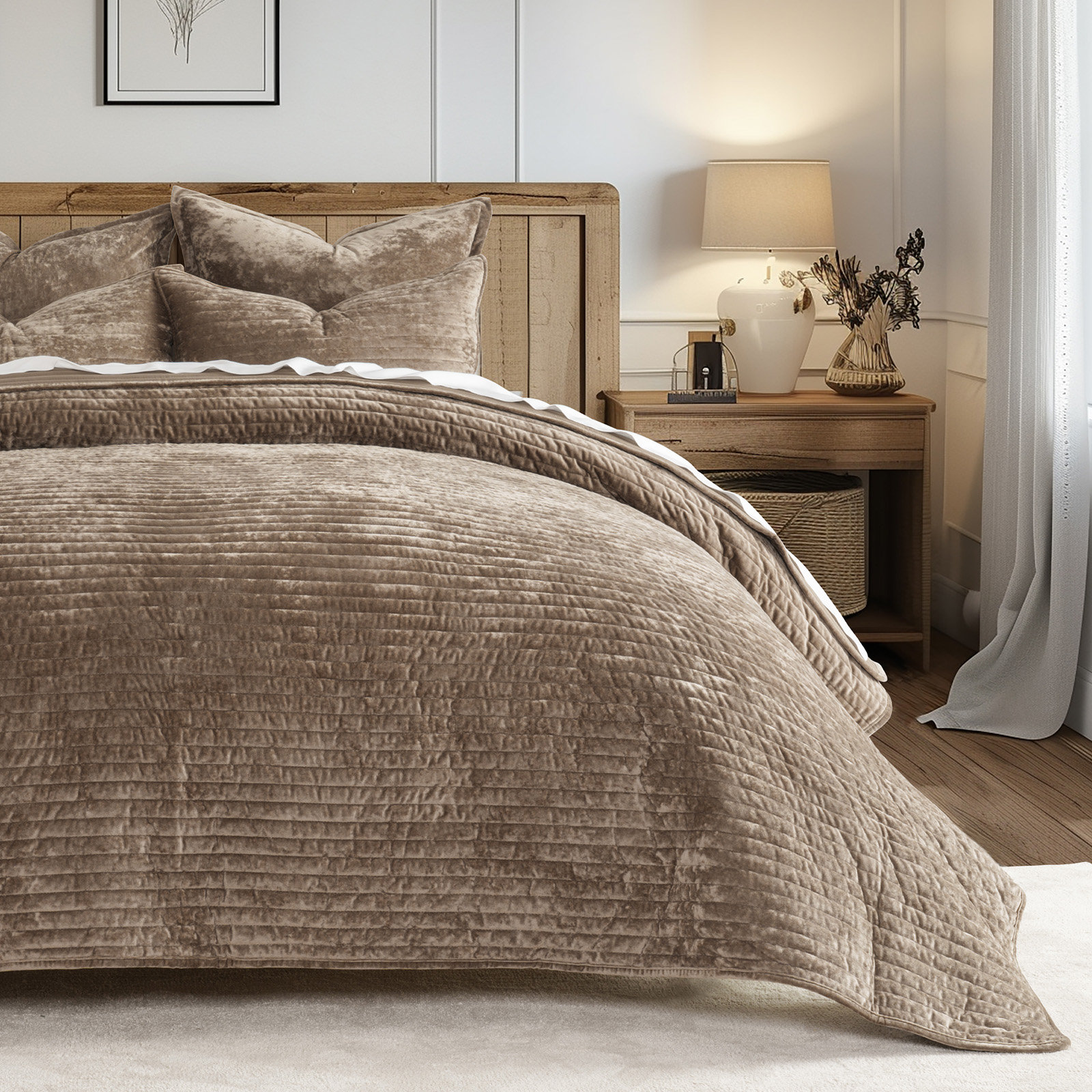 Velvet Quilt Set, Queen, Mocha Brown
