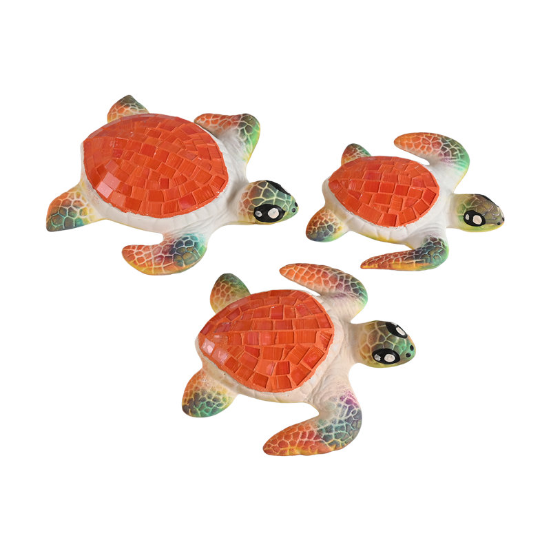 Ensemble de tortues murales en argile et en verre, Orange