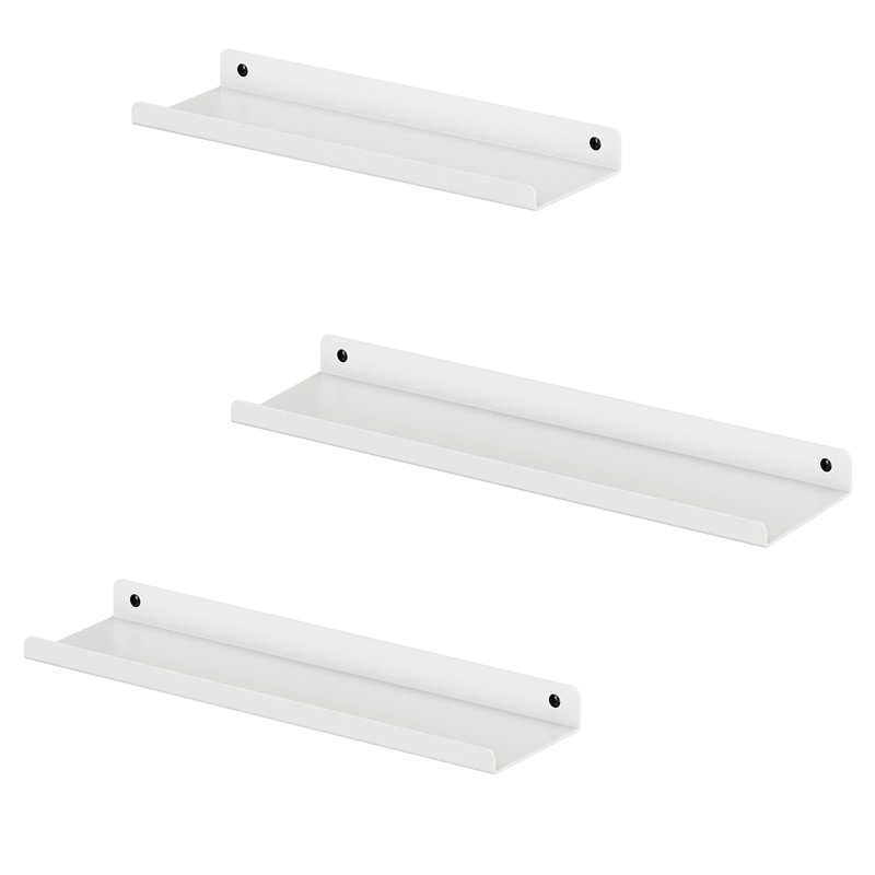 3 Piece Metal Floating Shelf, White