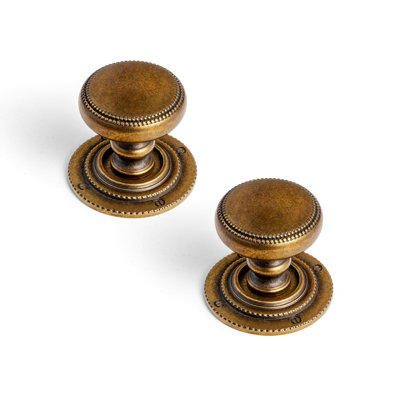 Antique Bronze Beaded Round Cabinet Knobs with Decorative Backplate, Vintage Furniture Drawer Pull Knobs