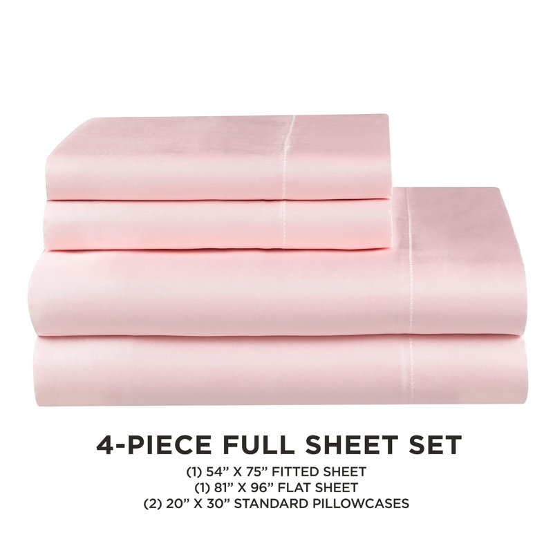 Juicy Couture Premium Silky Satin Sheet Sets, Full Sheet Set with 2 Pillowcases, Pink