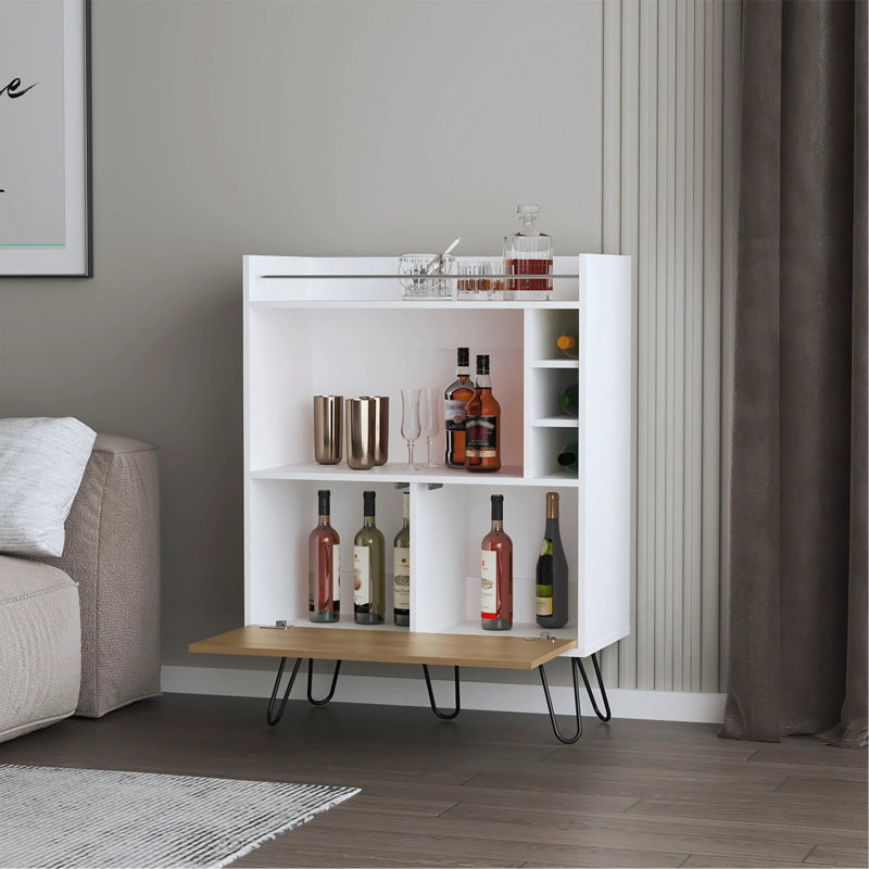 Bar avec porte rabattable et rangement pour bouteilles de vin
