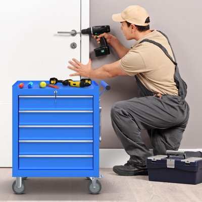Coffre à outils roulant à 5 à 7 tiroirs avec système de verrouillage, armoire à outils mobile sur roulettes pour le garage