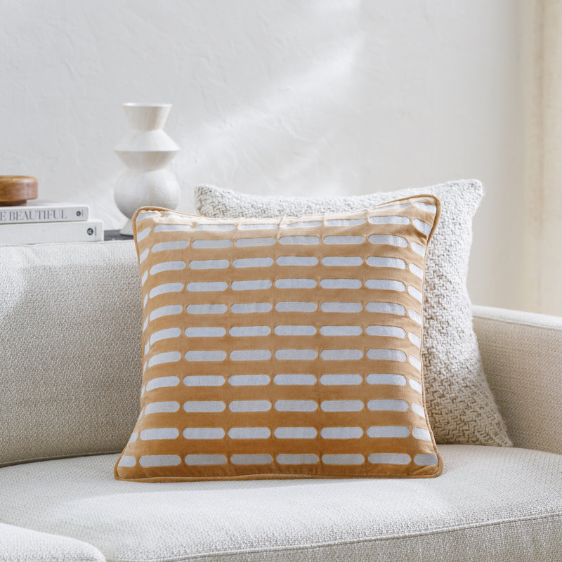 Coussin carré 100% coton Usman, H 18 po x l 18 po, Housse de coussin seulement - sans coussin, Orange persan / blanc