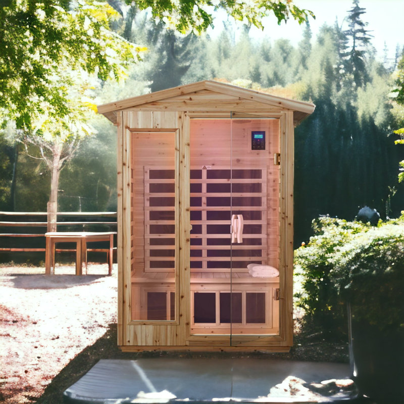 KISRAIS Outdoor Sauna, 2 Person Low EMF Far Infrared Sauna withstand Outdoor Temp -4℉-104℉ with Chromotherapy Lights, Reading Lights, Bluetooth Speakers | Personal Indoor/Outdoor Dry Heat Sauna for Home & Gym – Made from Canadian Old Fir