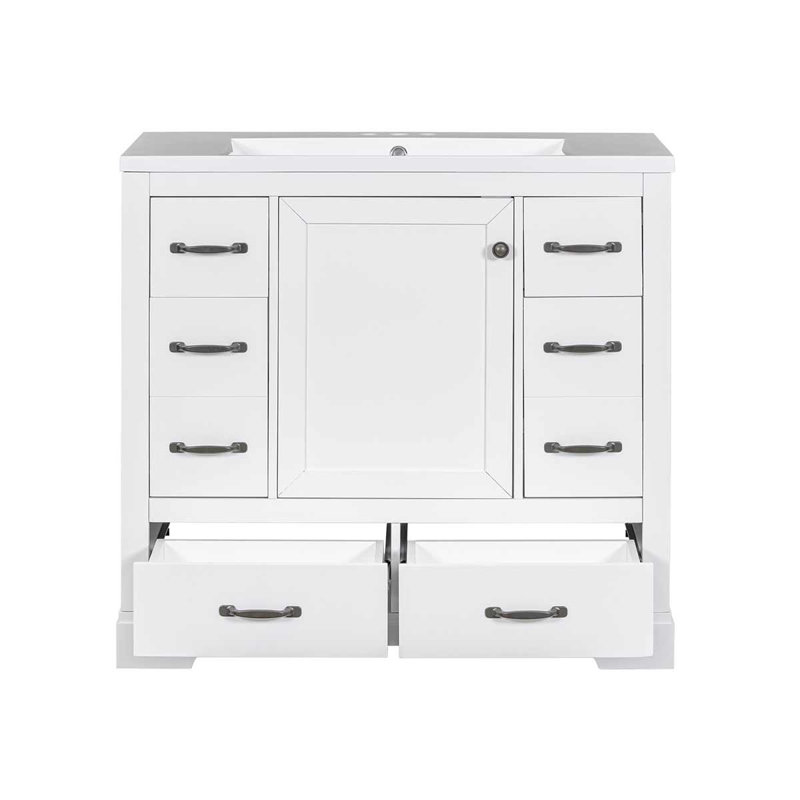 Meuble-lavabo simple 36 po avec plateau en céramique Ricardas, Blanc