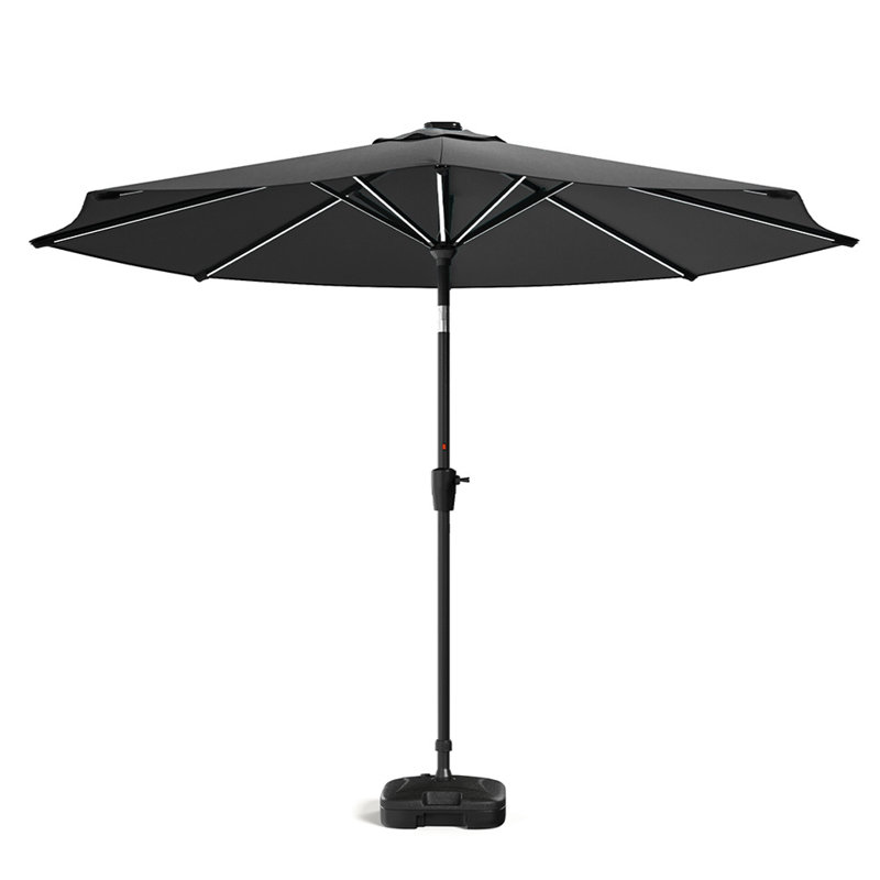 Aisya 3m Traditional Parasol with LED Light, Dark Grey