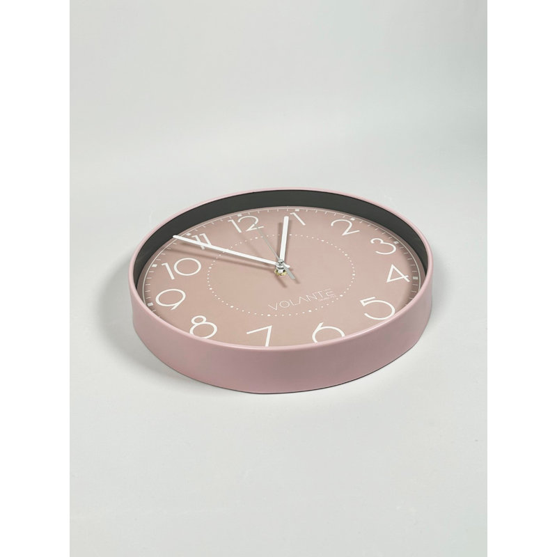 Stylish Decorative Wall Clock, Pink & White, 11.8 x 11.8 x 1.8 inches | 100% Plastic with Real Glass Cover | Perfect for Home Decor & Office, Elegant Design, Easy to Read, Quiet Movement