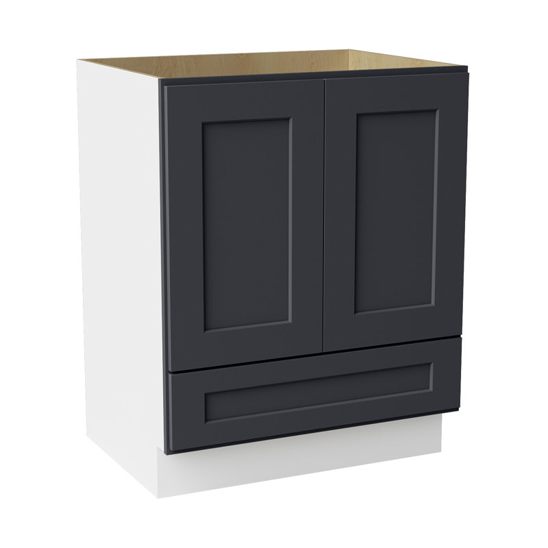 Armoire de salle de bain en bois massif prêt à assembler avec comptoir Shaker - comptoir non inclus, Noir Shaker