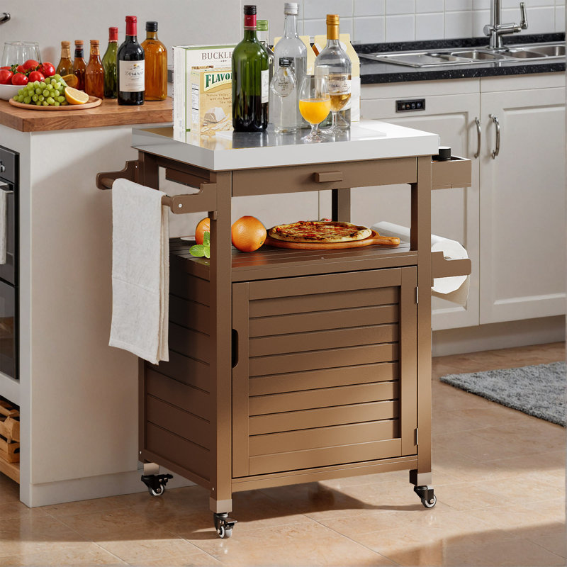 Chariot-bar en bois massif Thurza, Brun foncé