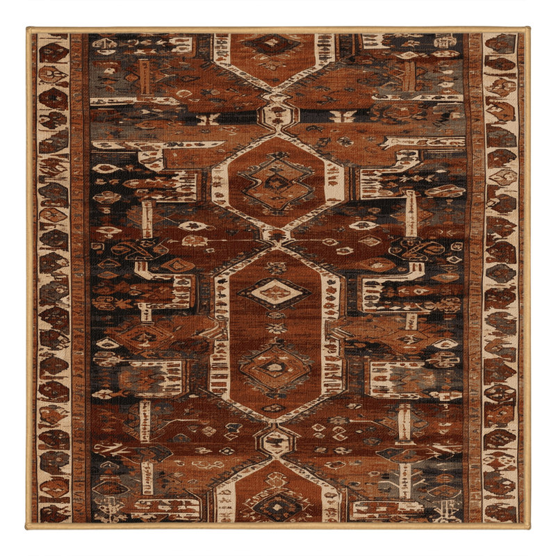 Tapis brun turc lavable à la machine, Carré 3 pi