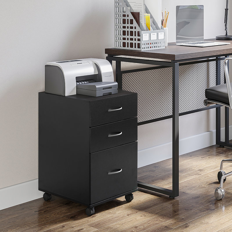 Lokman 15'' Wide 3 -Drawer Mobile File Cabinet, Black