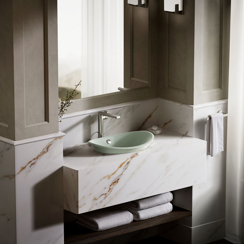 Iron Plains Metal Oval Vessel Bathroom Sink with Overflow, Aspen Green