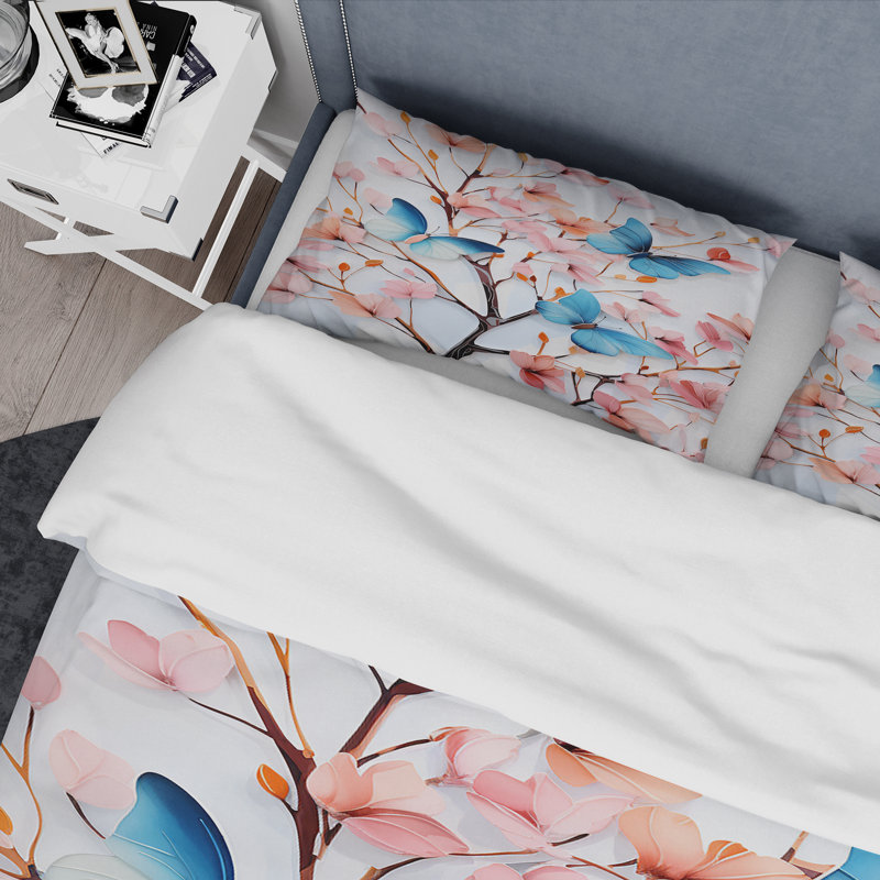 Ensemble de housse de couette avec charmants papillons en rose et bleu - Insectes et insectes